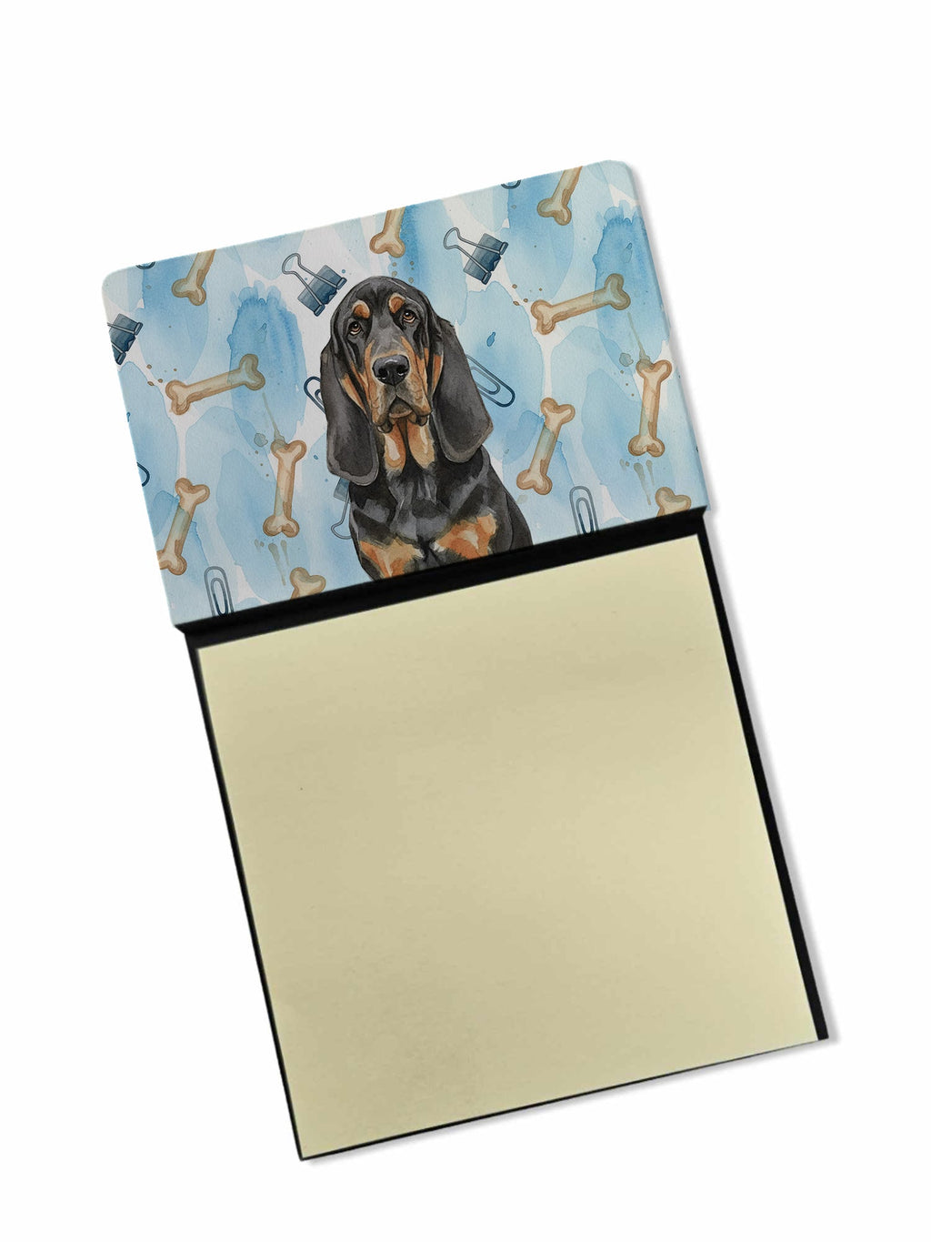 Black and Tan Bloodhound Coworker Watercolor Sticky Note Holder Refillable Dispenser Desk Accessory 3x3 Pad Gift