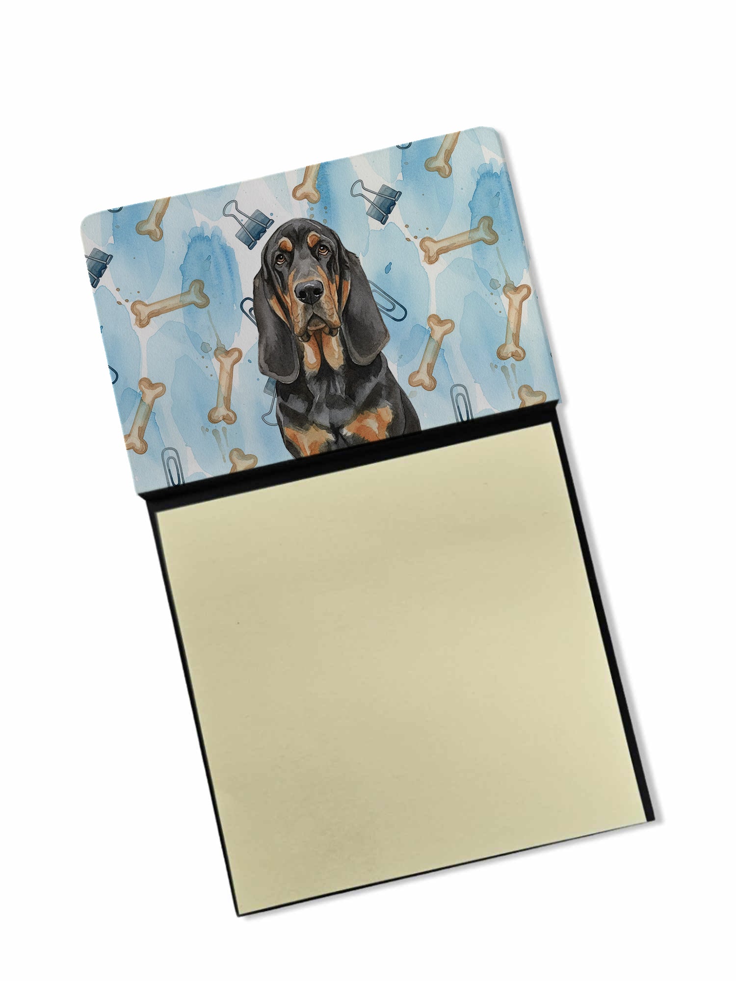 Black and Tan Bloodhound Coworker Watercolor Sticky Note Holder Refillable Dispenser Desk Accessory 3x3 Pad Gift