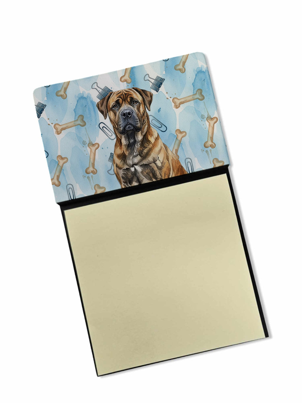 Brindle Boerboel Coworker Watercolor Sticky Note Holder Refillable Dispenser Desk Accessory 3x3 Pad Gift