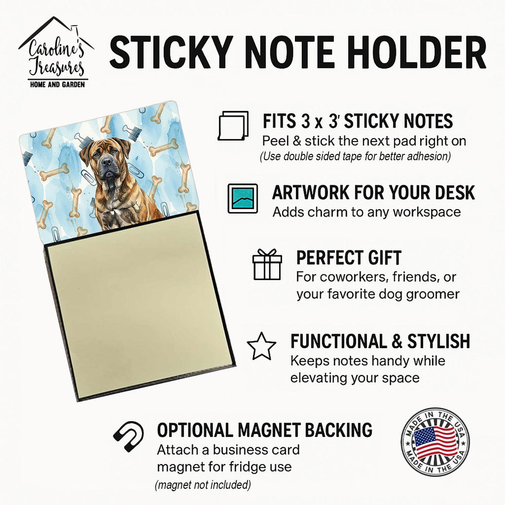 Brindle Boerboel Coworker Watercolor Sticky Note Holder Refillable Dispenser Desk Accessory 3x3 Pad Gift