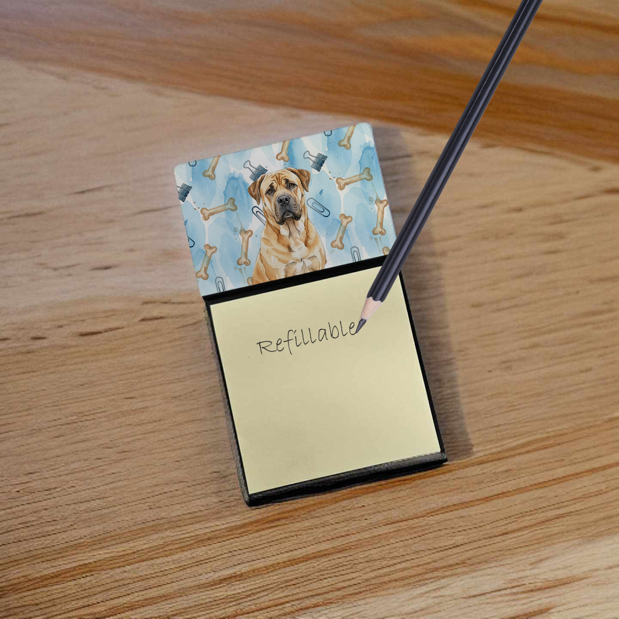 Fawn Boerboel Coworker Watercolor Sticky Note Holder Refillable Dispenser Desk Accessory 3x3 Pad Gift
