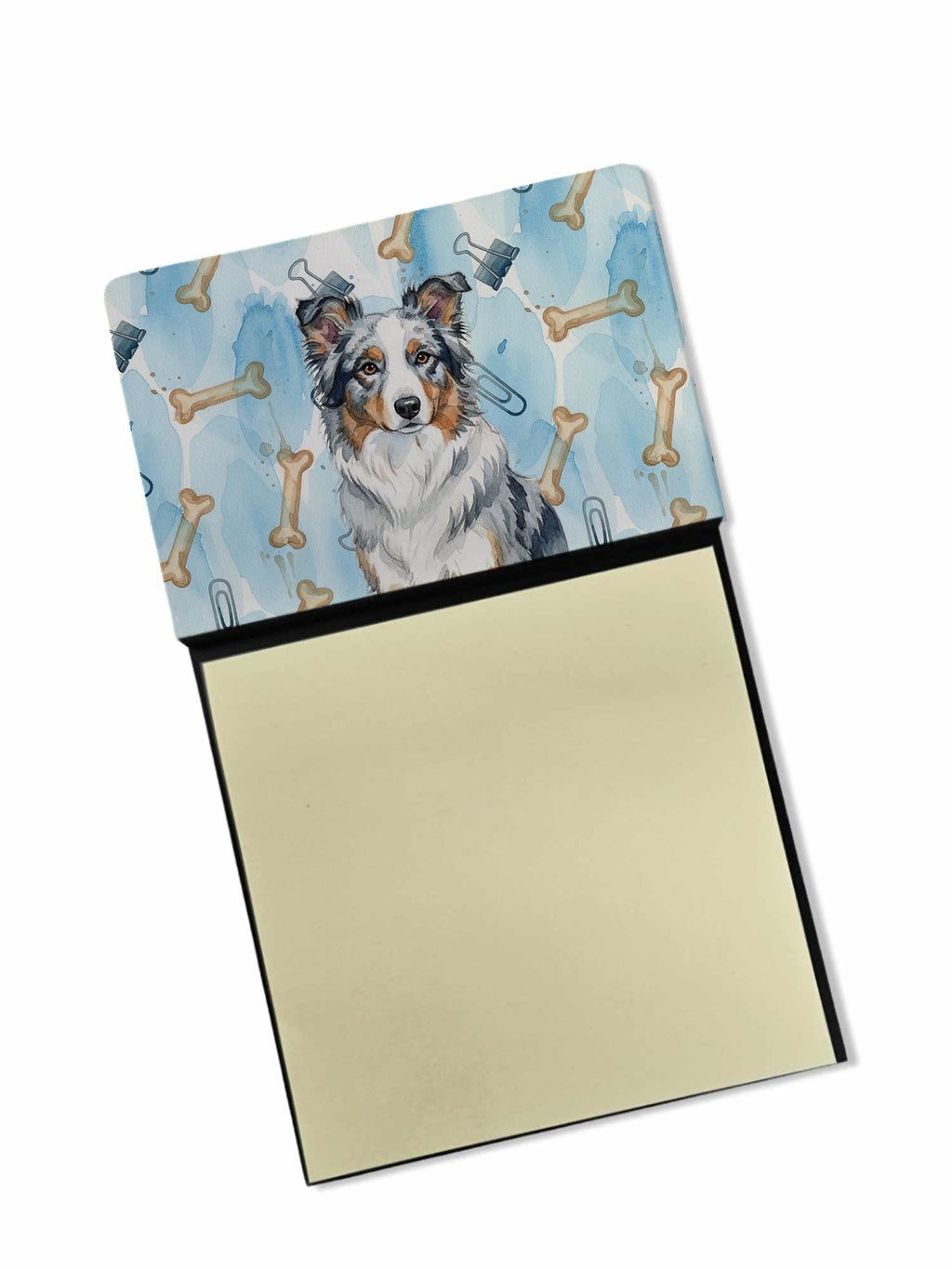 Blue Merle Border Collie Coworker Watercolor Sticky Note Holder Refillable Dispenser Desk Accessory 3x3 Pad Gift