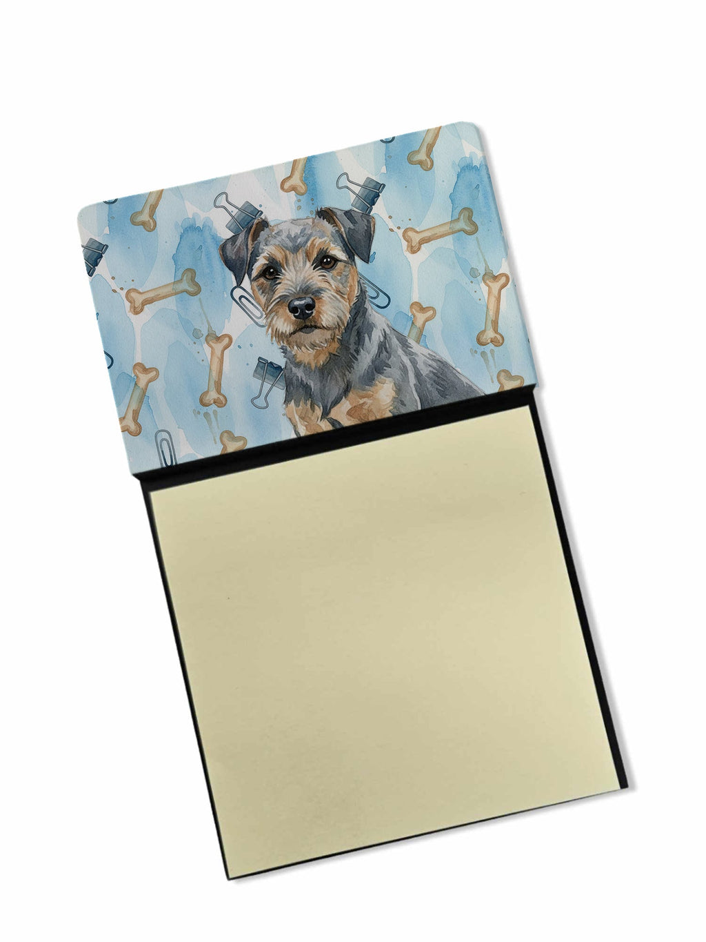 Blue and Tan Border Terrier Coworker Watercolor Sticky Note Holder Refillable Dispenser Desk Accessory 3x3 Pad Gift
