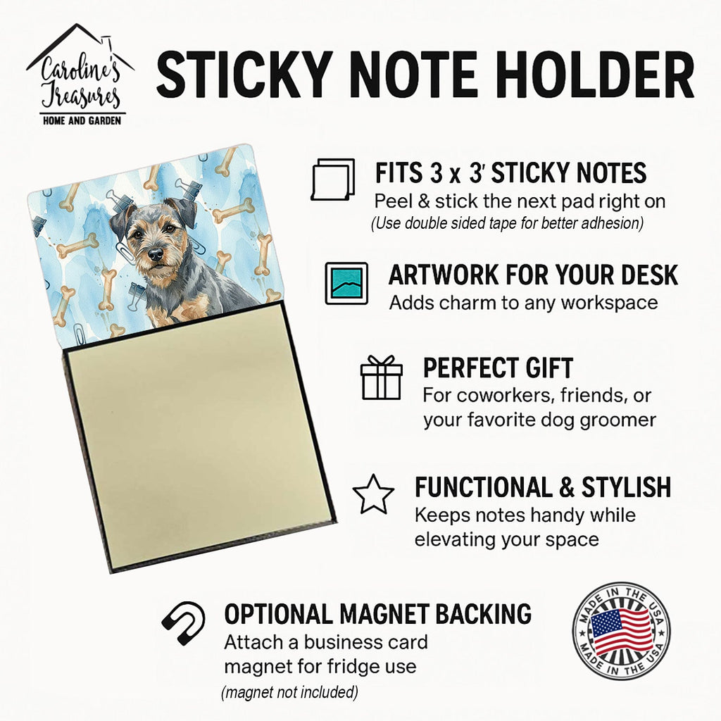 Blue and Tan Border Terrier Coworker Watercolor Sticky Note Holder Refillable Dispenser Desk Accessory 3x3 Pad Gift