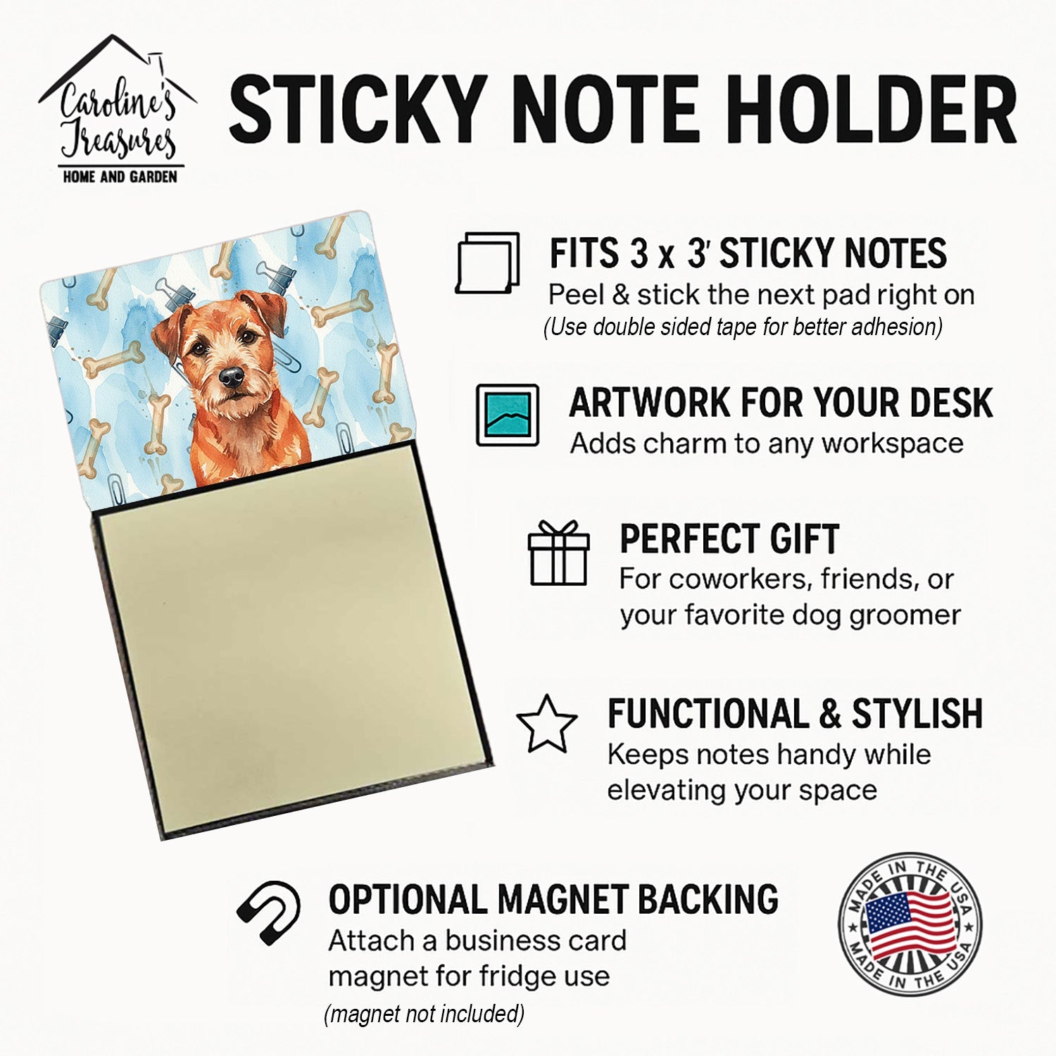 Red Border Terrier Coworker Watercolor Sticky Note Holder Refillable Dispenser Desk Accessory 3x3 Pad Gift