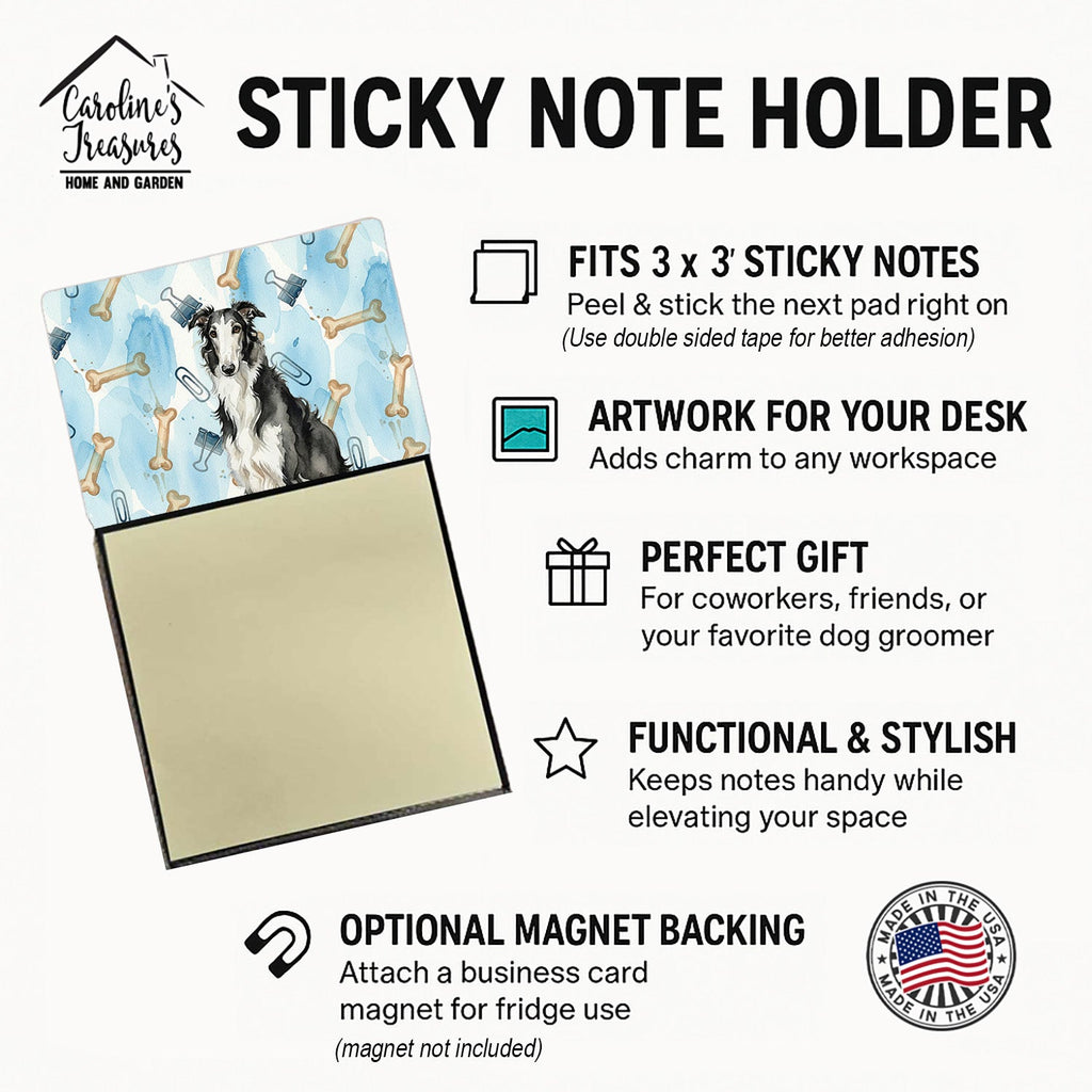 Black and White Borzoi Coworker Watercolor Sticky Note Holder Refillable Dispenser Desk Accessory 3x3 Pad Gift