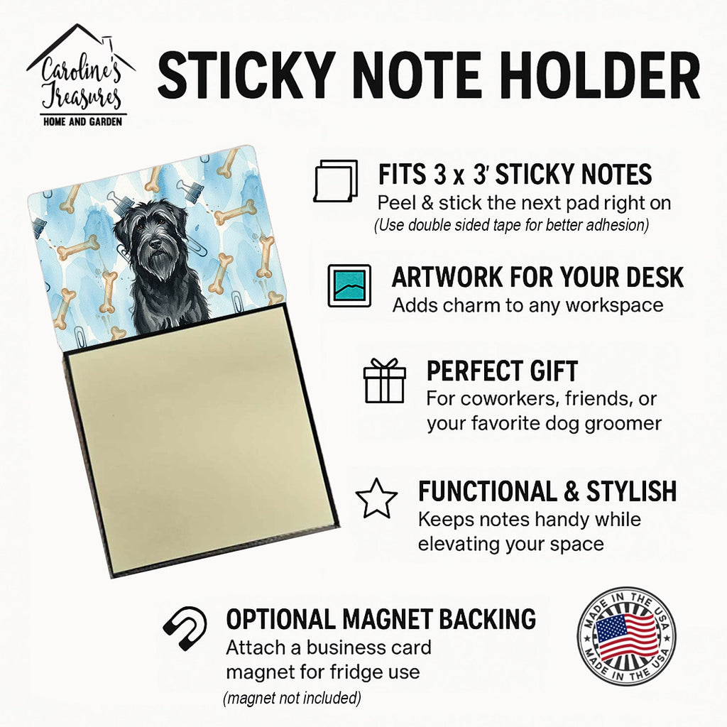 Black Briard Coworker Watercolor Sticky Note Holder Refillable Dispenser Desk Accessory 3x3 Pad Gift