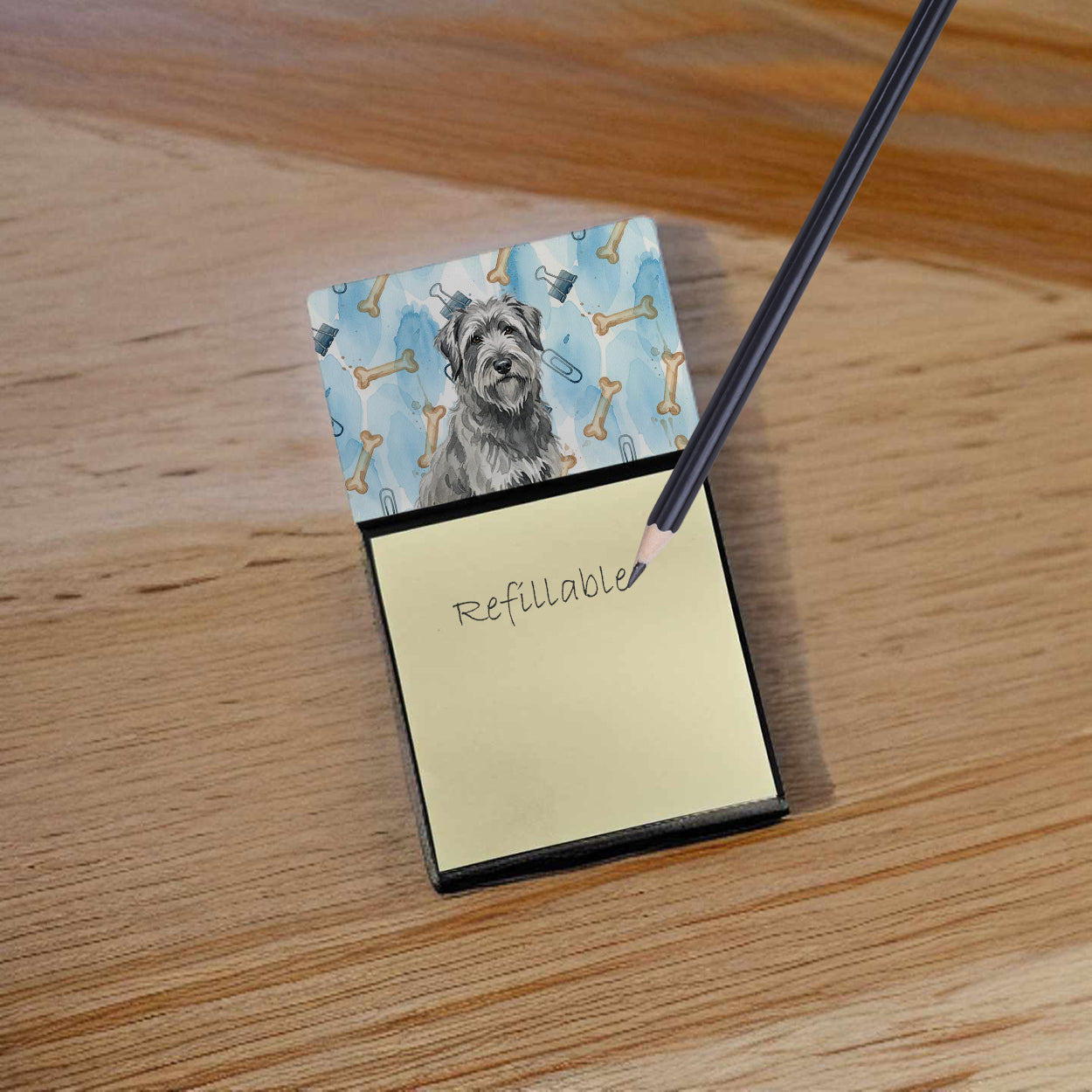 Gray Briard Coworker Watercolor Sticky Note Holder Refillable Dispenser Desk Accessory 3x3 Pad Gift