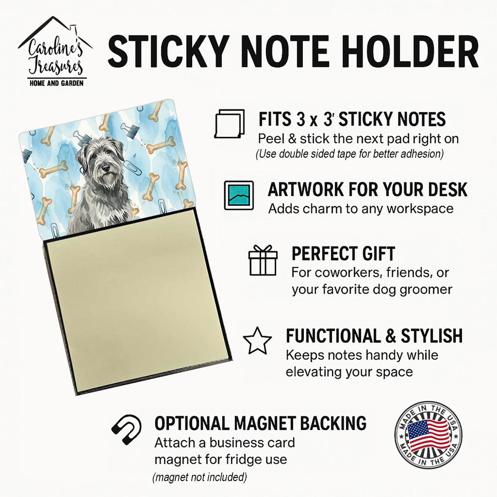 Gray Briard Coworker Watercolor Sticky Note Holder Refillable Dispenser Desk Accessory 3x3 Pad Gift