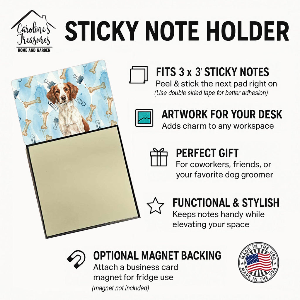 Liver and White Brittany Coworker Watercolor Sticky Note Holder Refillable Dispenser Desk Accessory 3x3 Pad Gift