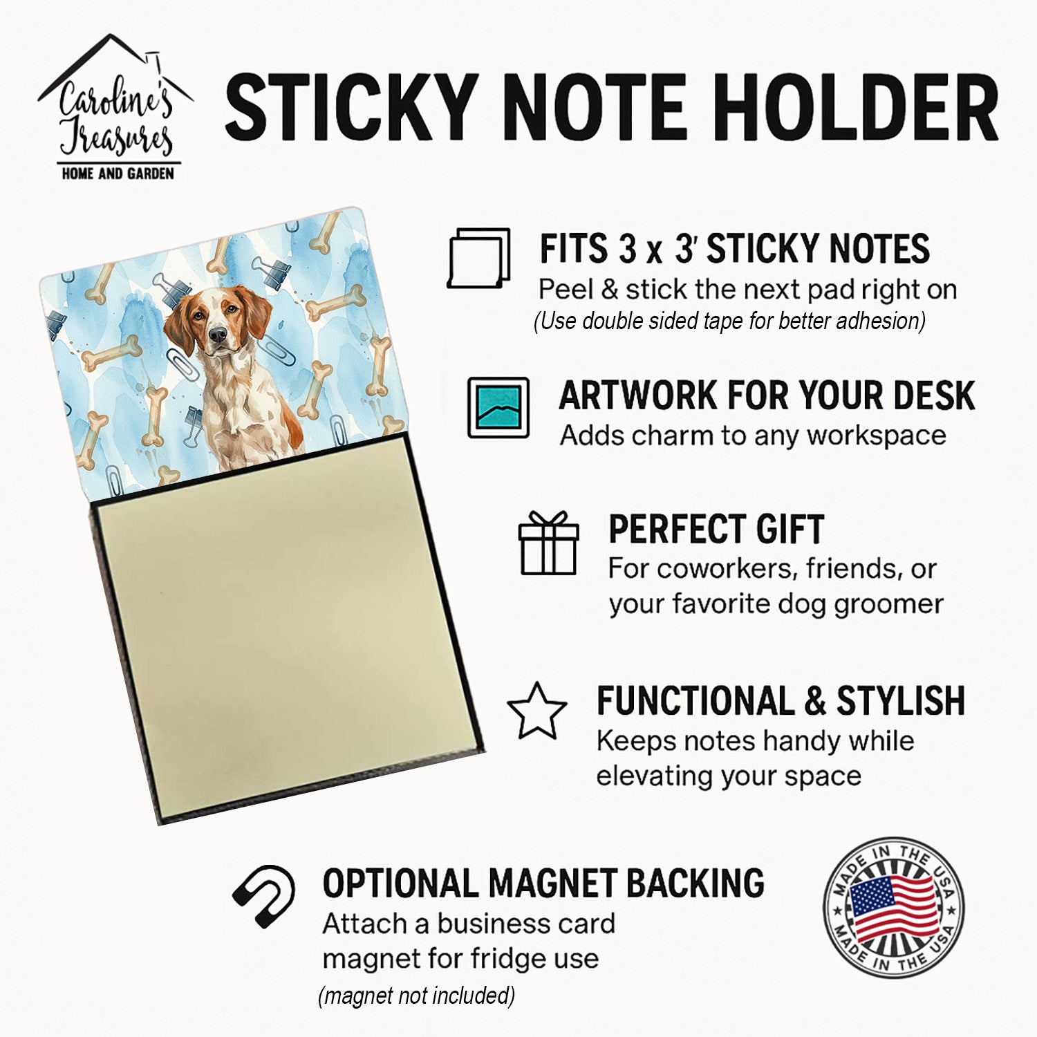 Roan Brittany Coworker Watercolor Sticky Note Holder Refillable Dispenser Desk Accessory 3x3 Pad Gift