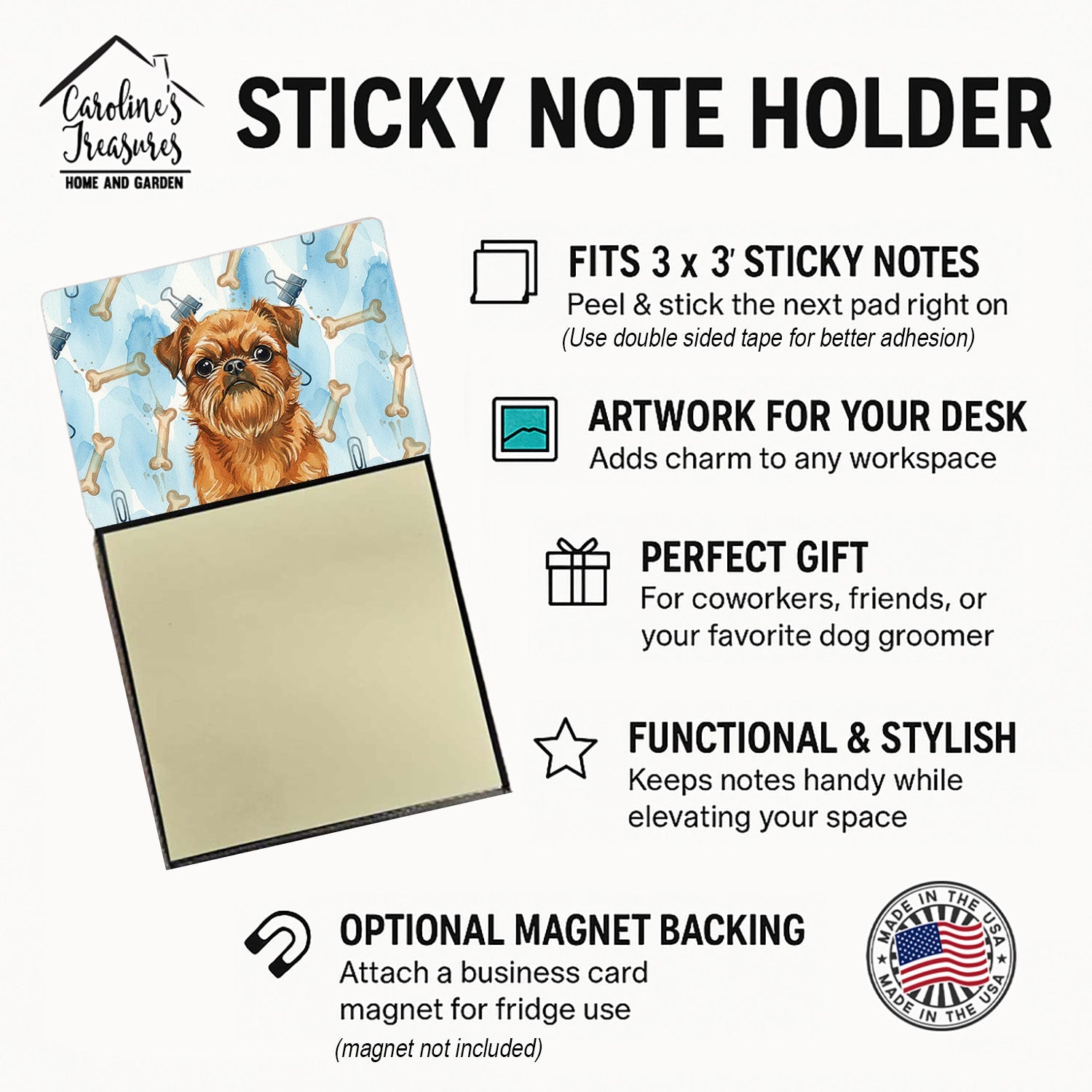Belge Brussels Griffon Coworker Watercolor Sticky Note Holder Refillable Dispenser Desk Accessory 3x3 Pad Gift