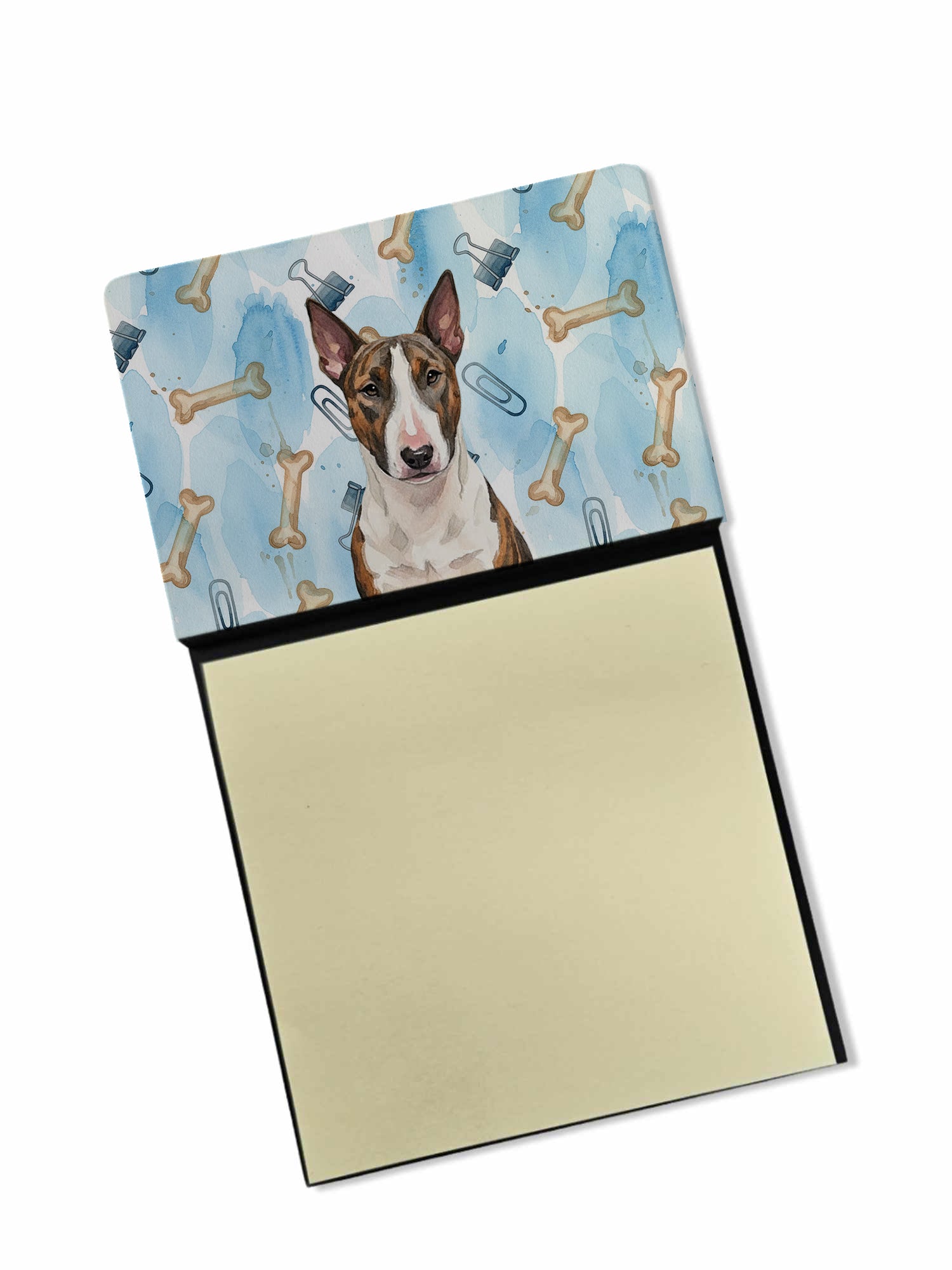 Brindle and White Bull Terrier Coworker Watercolor Sticky Note Holder Refillable Dispenser Desk Accessory 3x3 Pad Gift