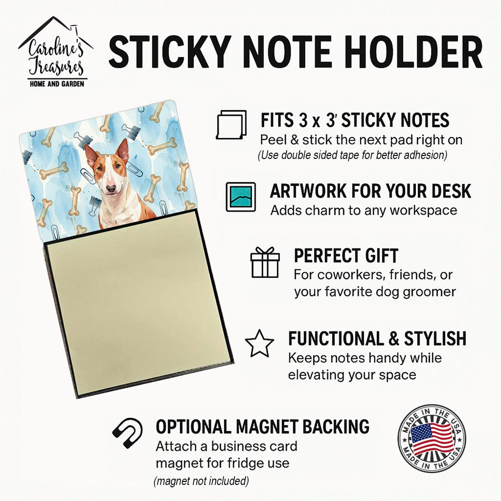 Red and White Bull Terrier Coworker Watercolor Sticky Note Holder Refillable Dispenser Desk Accessory 3x3 Pad Gift