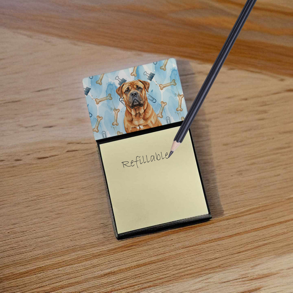 Red Bullmastiff Coworker Watercolor Sticky Note Holder Refillable Dispenser Desk Accessory 3x3 Pad Gift