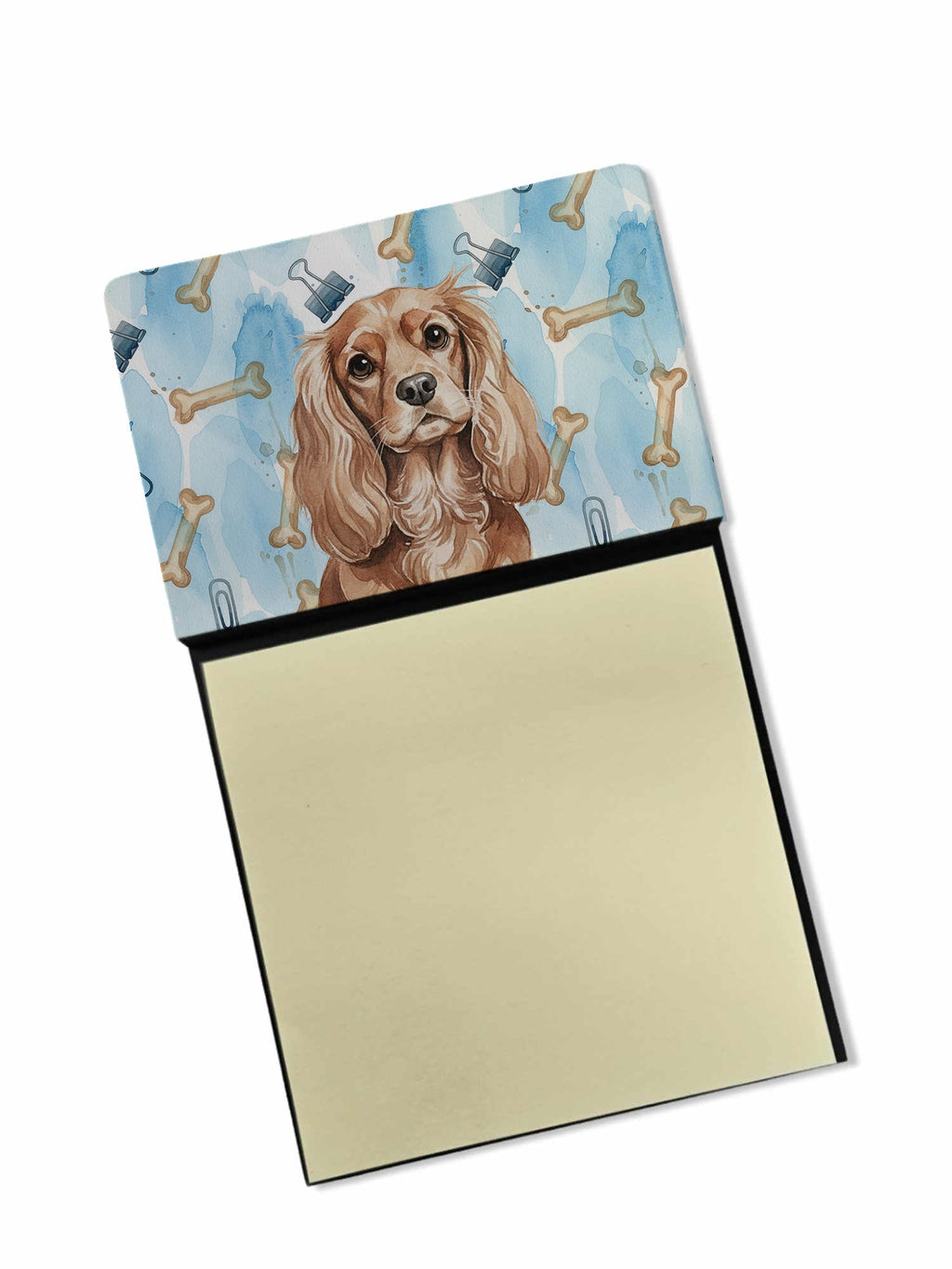 Ruby Cavalier Spaniel Coworker Watercolor Sticky Note Holder Refillable Dispenser Desk Accessory 3x3 Pad Gift