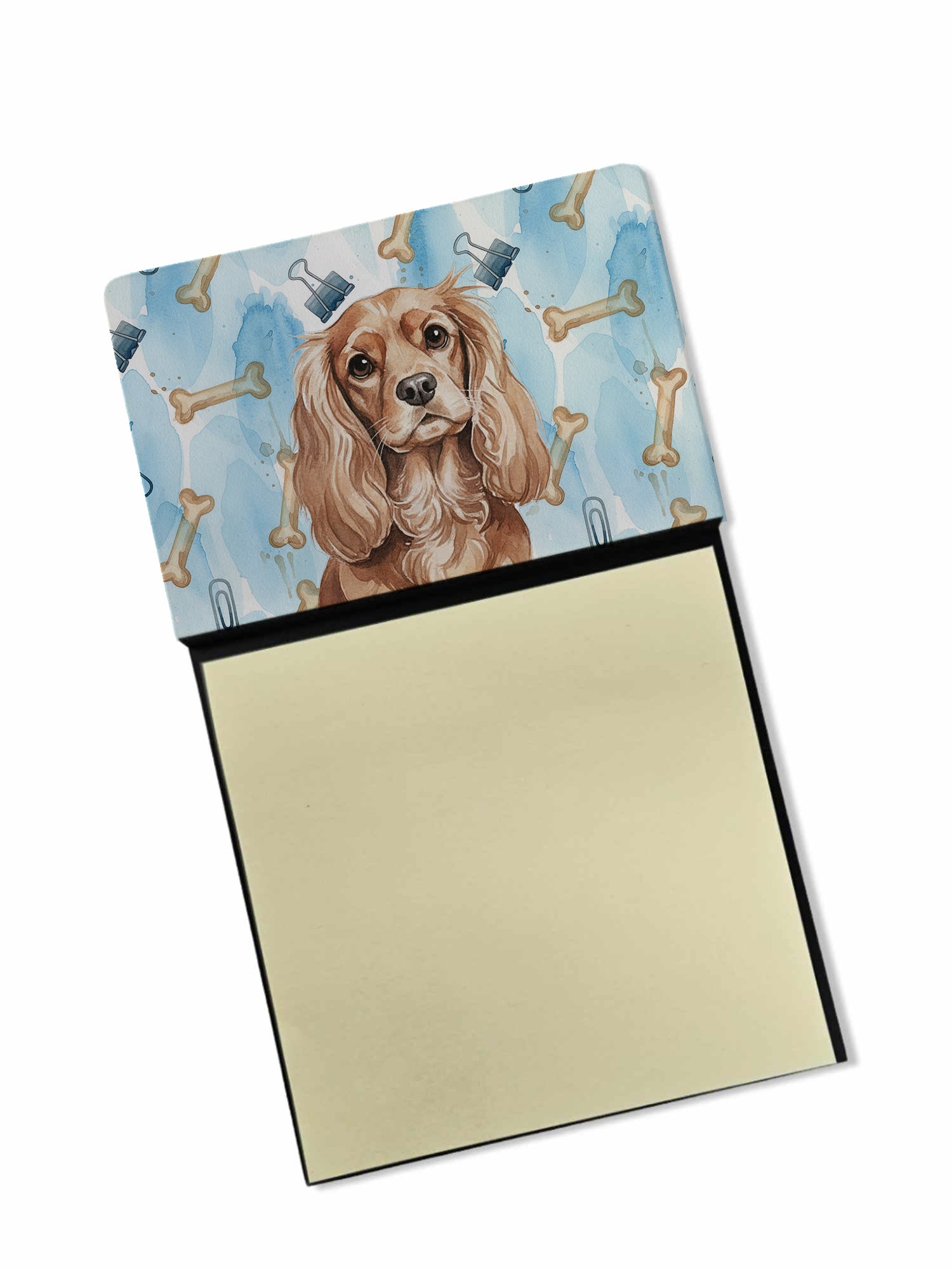 Ruby Cavalier Spaniel Coworker Watercolor Sticky Note Holder Refillable Dispenser Desk Accessory 3x3 Pad Gift