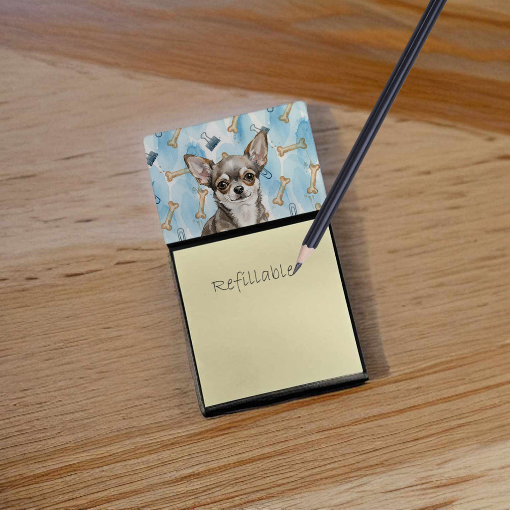 Chihuahua Coworker Watercolor Sticky Note Holder Refillable Dispenser Desk Accessory 3x3 Pad Gift