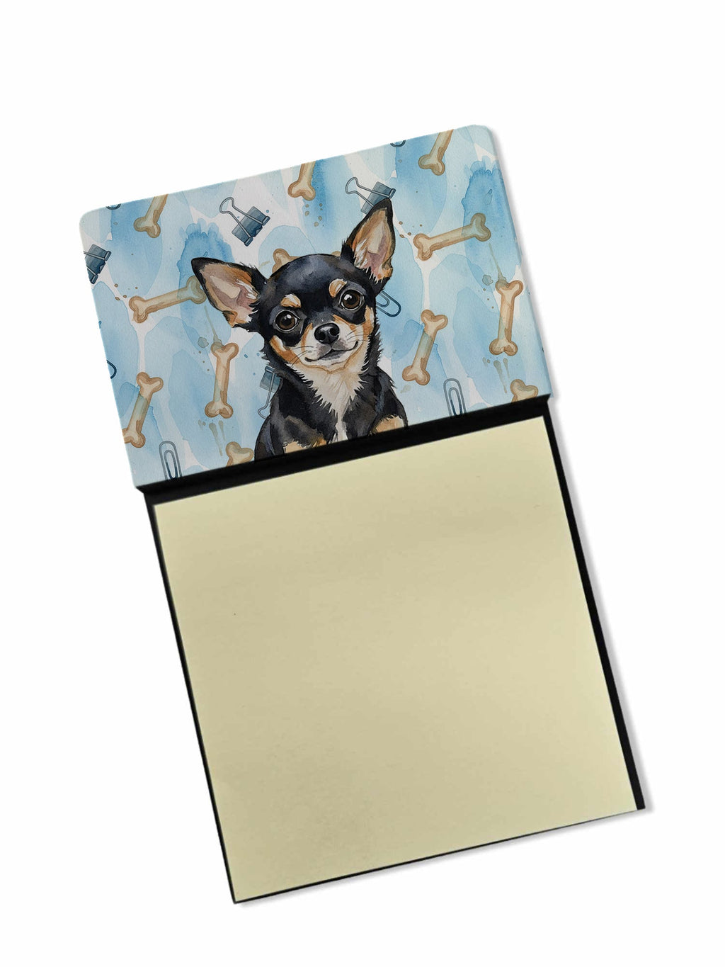 Black and Tan Chihuahua Coworker Watercolor Sticky Note Holder Refillable Dispenser Desk Accessory 3x3 Pad Gift
