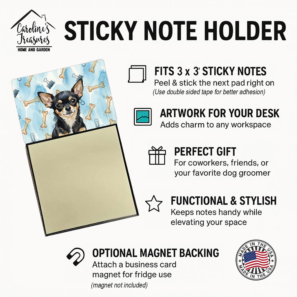 Black and Tan Chihuahua Coworker Watercolor Sticky Note Holder Refillable Dispenser Desk Accessory 3x3 Pad Gift