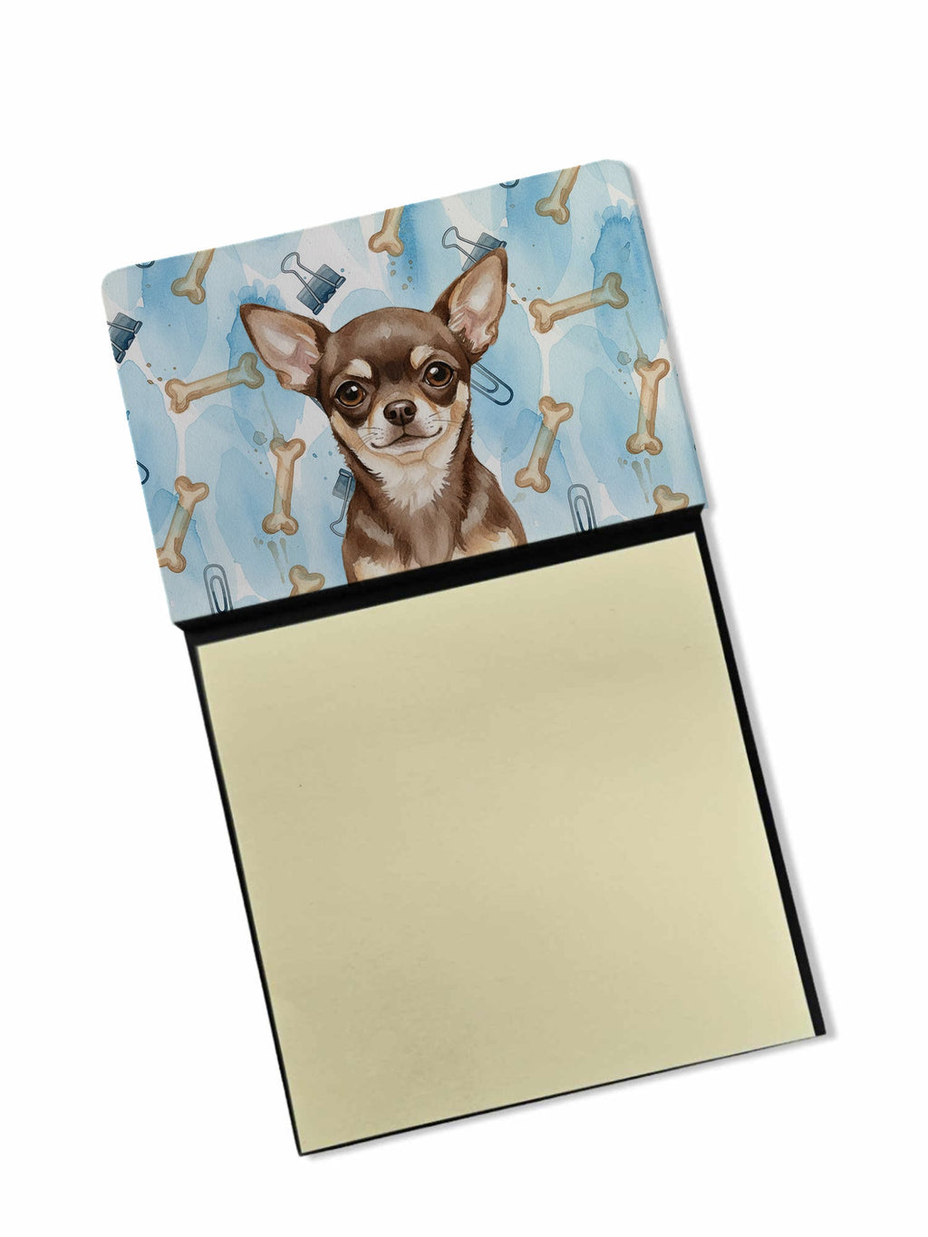 Chocolate Chihuahua Coworker Watercolor Sticky Note Holder Refillable Dispenser Desk Accessory 3x3 Pad Gift