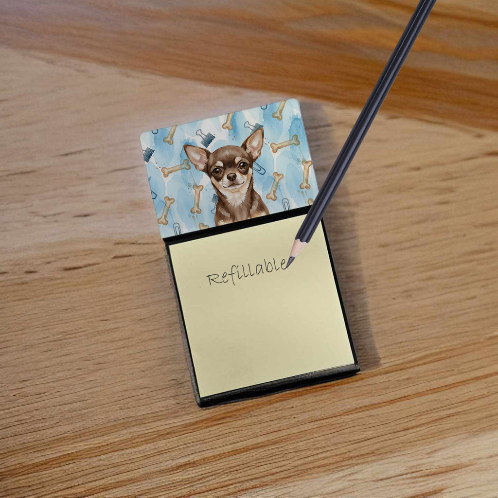 Chocolate Chihuahua Coworker Watercolor Sticky Note Holder Refillable Dispenser Desk Accessory 3x3 Pad Gift