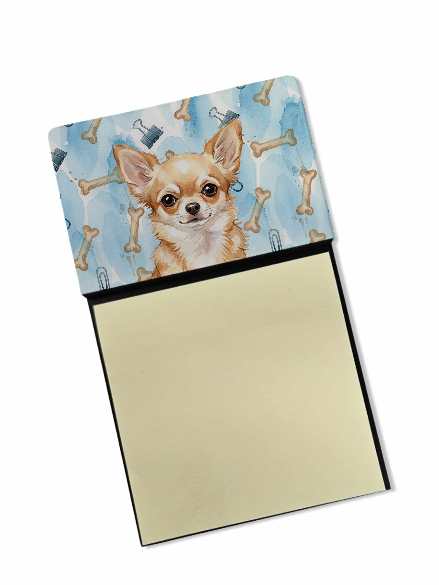 Fawn Chihuahua Coworker Watercolor Sticky Note Holder Refillable Dispenser Desk Accessory 3x3 Pad Gift