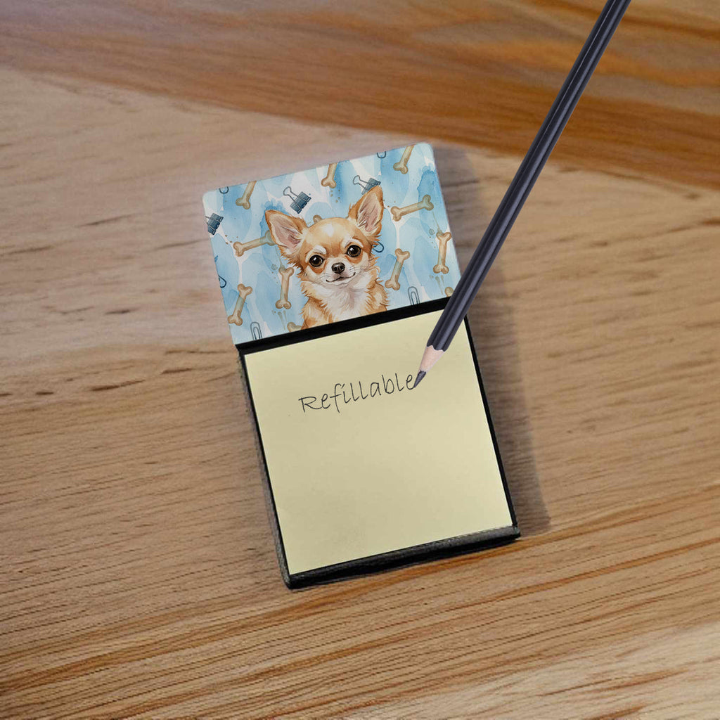 Fawn Chihuahua Coworker Watercolor Sticky Note Holder Refillable Dispenser Desk Accessory 3x3 Pad Gift