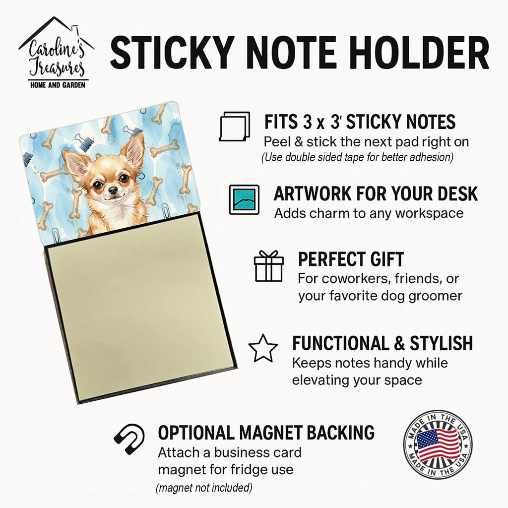 Fawn Chihuahua Coworker Watercolor Sticky Note Holder Refillable Dispenser Desk Accessory 3x3 Pad Gift
