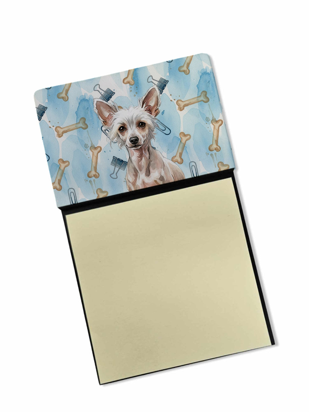 Hairless Chinese Crested Coworker Watercolor Sticky Note Holder Refillable Dispenser Desk Accessory 3x3 Pad Gift