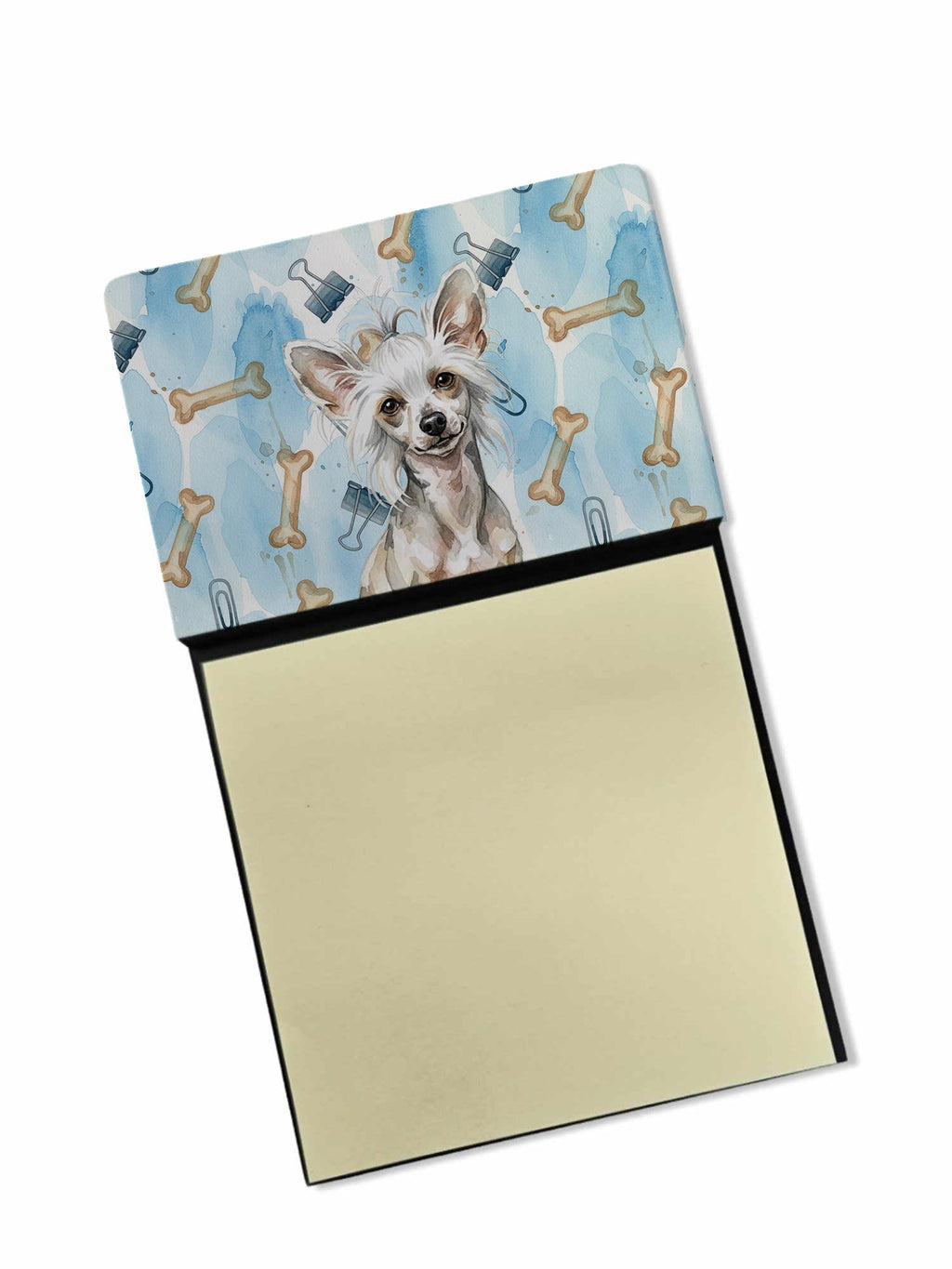 Hairless Mottled Pattern Chinese Crested Coworker Watercolor Sticky Note Holder Refillable Dispenser Desk Accessory 3x3 Pad Gift