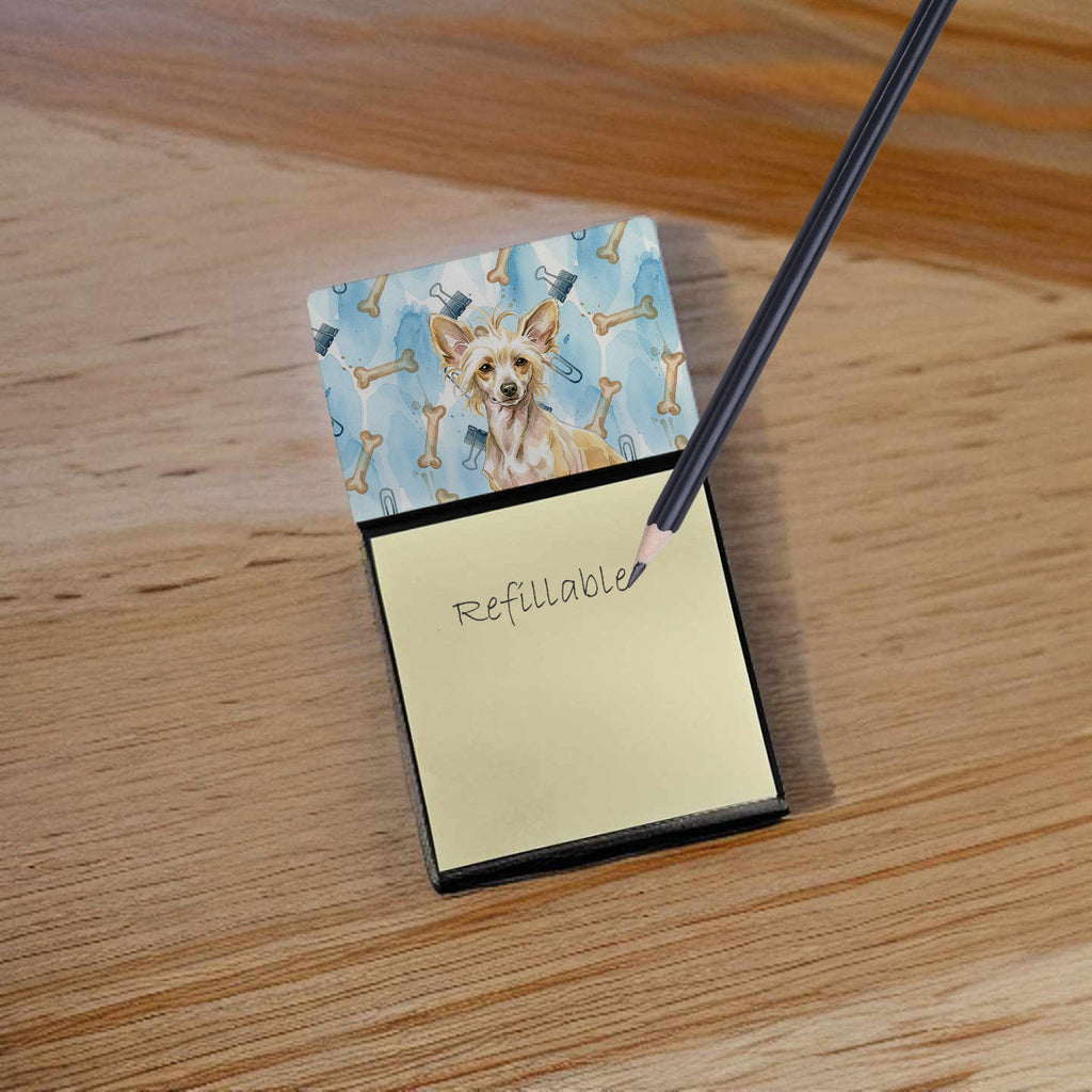 Hairless Palomino Chinese Crested Coworker Watercolor Sticky Note Holder Refillable Dispenser Desk Accessory 3x3 Pad Gift