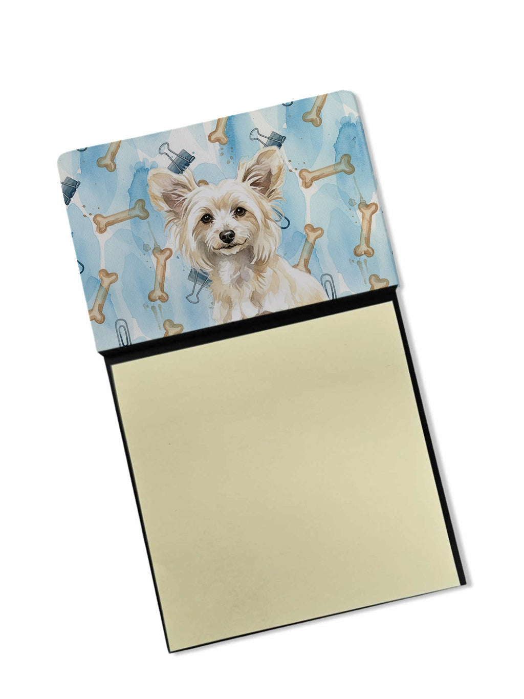 Powderpuff Chinese Crested Coworker Watercolor Sticky Note Holder Refillable Dispenser Desk Accessory 3x3 Pad Gift