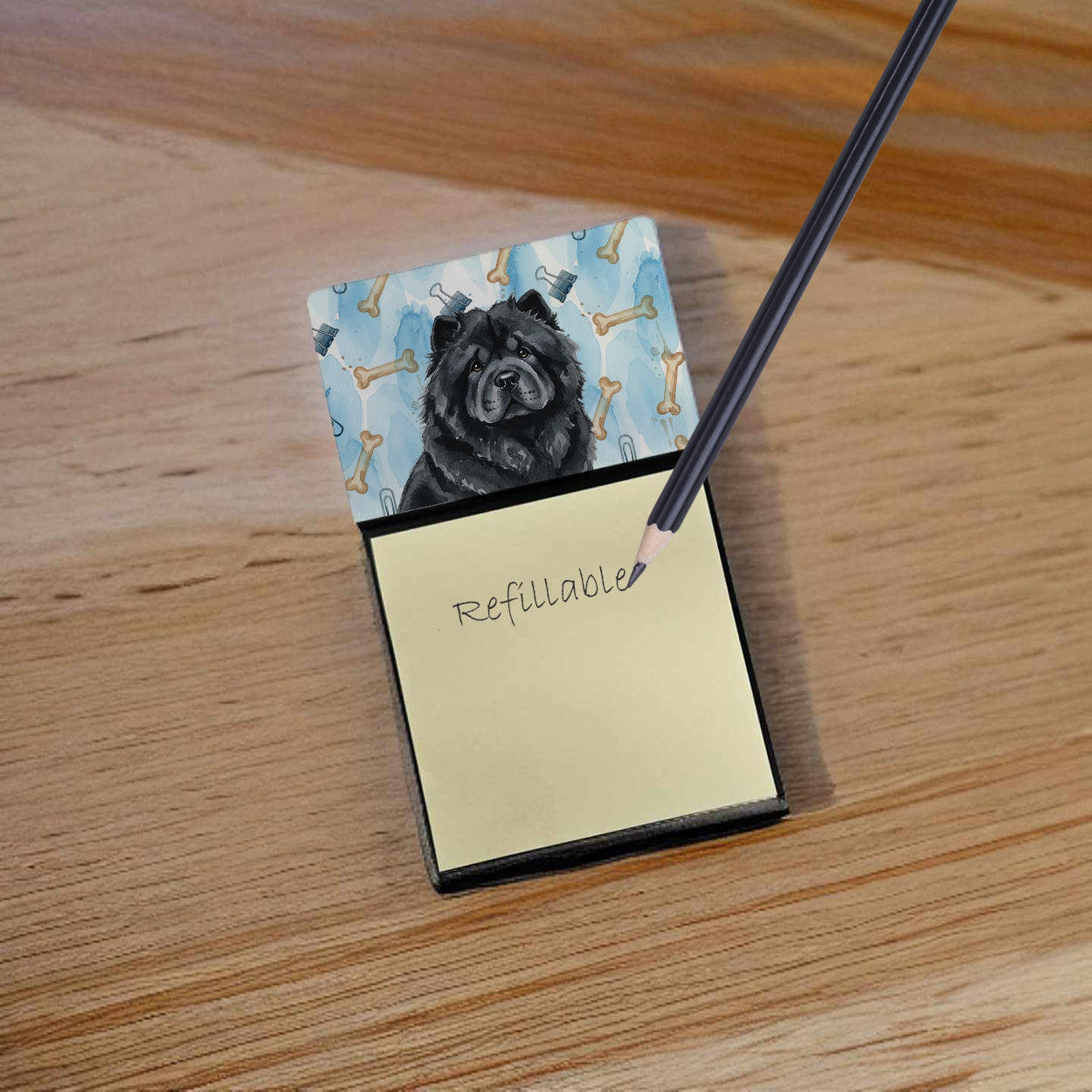 Black Chow Chow Coworker Watercolor Sticky Note Holder Refillable Dispenser Desk Accessory 3x3 Pad Gift