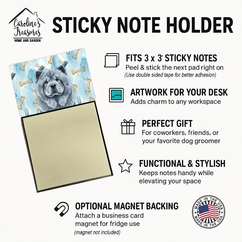 Blue Chow Chow Coworker Watercolor Sticky Note Holder Refillable Dispenser Desk Accessory 3x3 Pad Gift