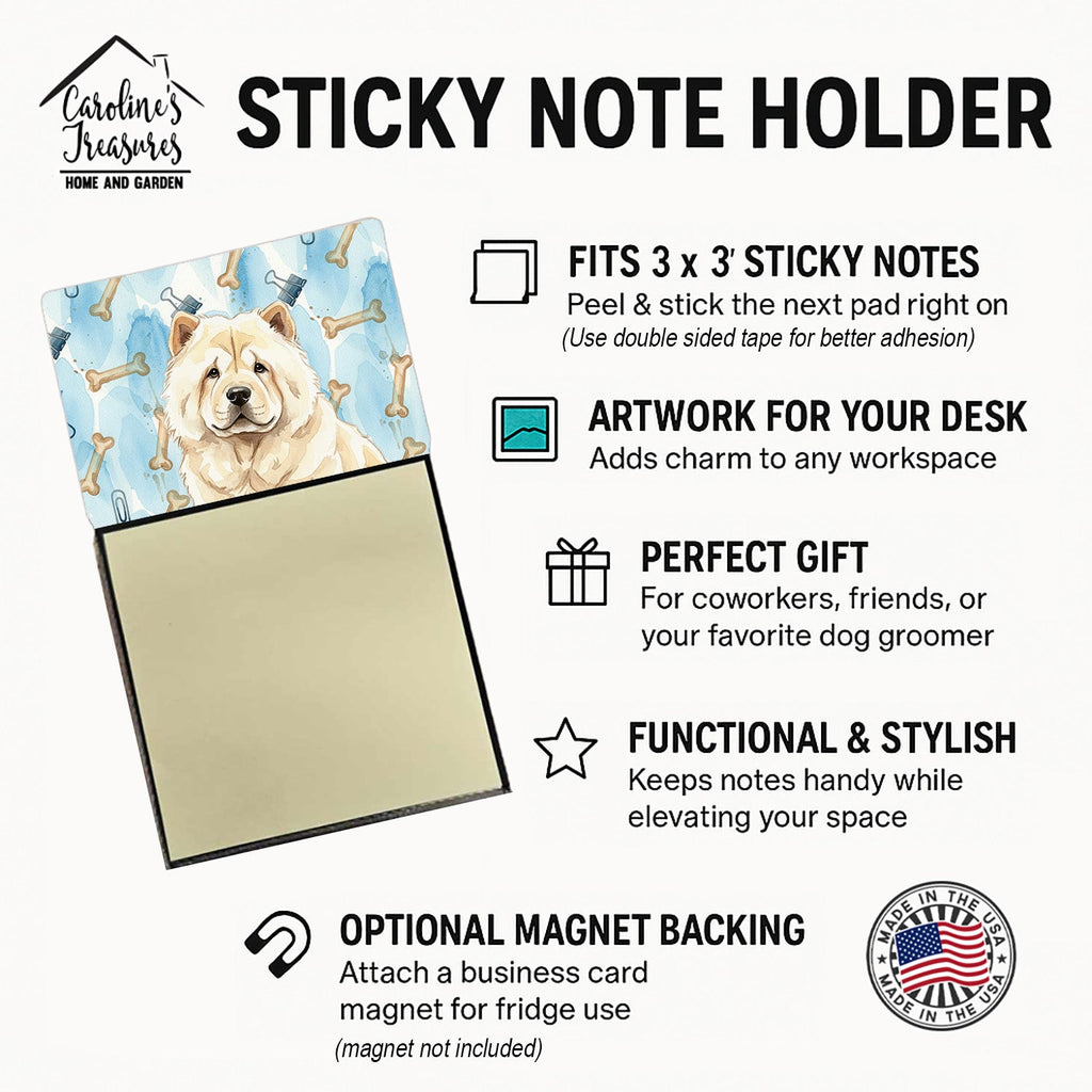 Cream Chow Chow Coworker Watercolor Sticky Note Holder Refillable Dispenser Desk Accessory 3x3 Pad Gift