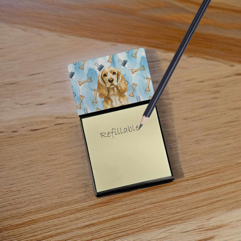 Buff Cocker Spaniel Coworker Watercolor Sticky Note Holder Refillable Dispenser Desk Accessory 3x3 Pad Gift