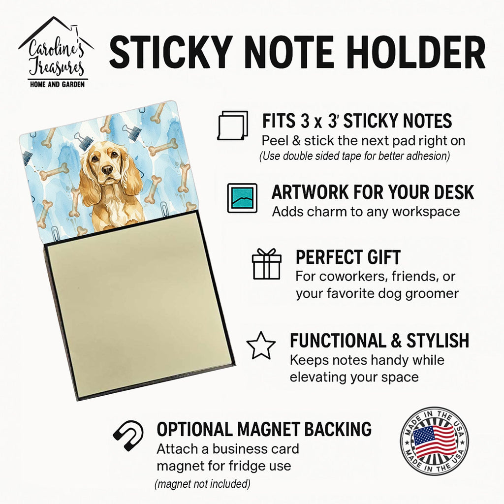 Buff Cocker Spaniel Coworker Watercolor Sticky Note Holder Refillable Dispenser Desk Accessory 3x3 Pad Gift