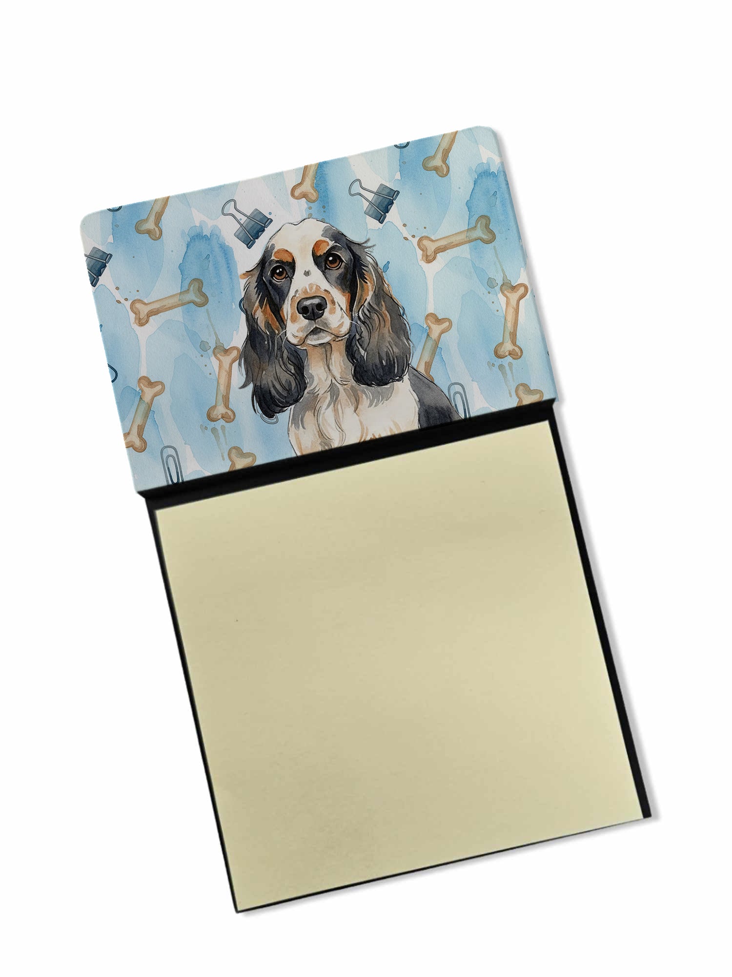 Parti Cocker Spaniel Coworker Watercolor Sticky Note Holder Refillable Dispenser Desk Accessory 3x3 Pad Gift