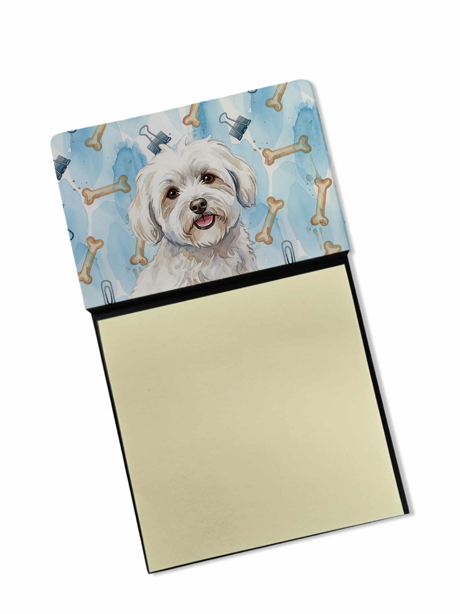 Coton de Tulear Coworker Watercolor Sticky Note Holder Refillable Dispenser Desk Accessory 3x3 Pad Gift