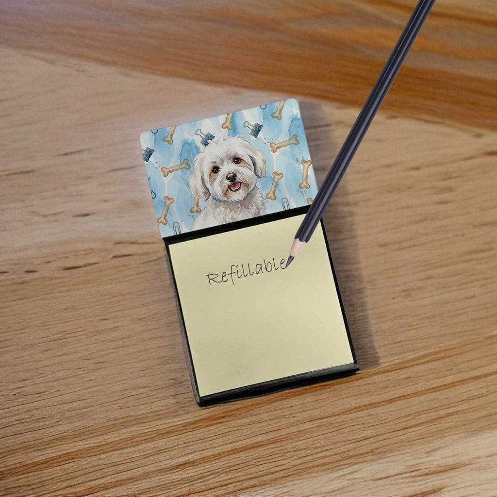 Coton de Tulear Coworker Watercolor Sticky Note Holder Refillable Dispenser Desk Accessory 3x3 Pad Gift