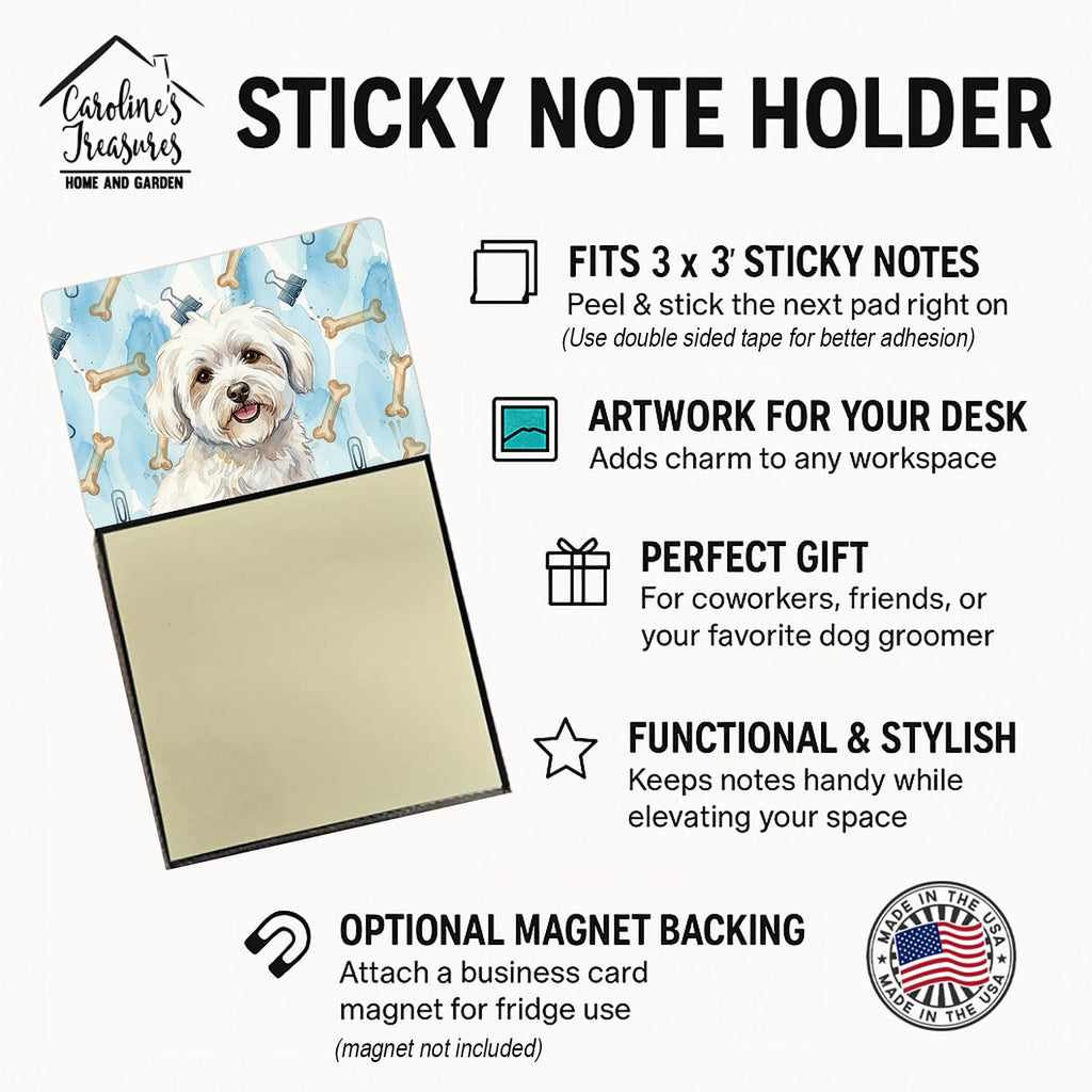 Coton de Tulear Coworker Watercolor Sticky Note Holder Refillable Dispenser Desk Accessory 3x3 Pad Gift