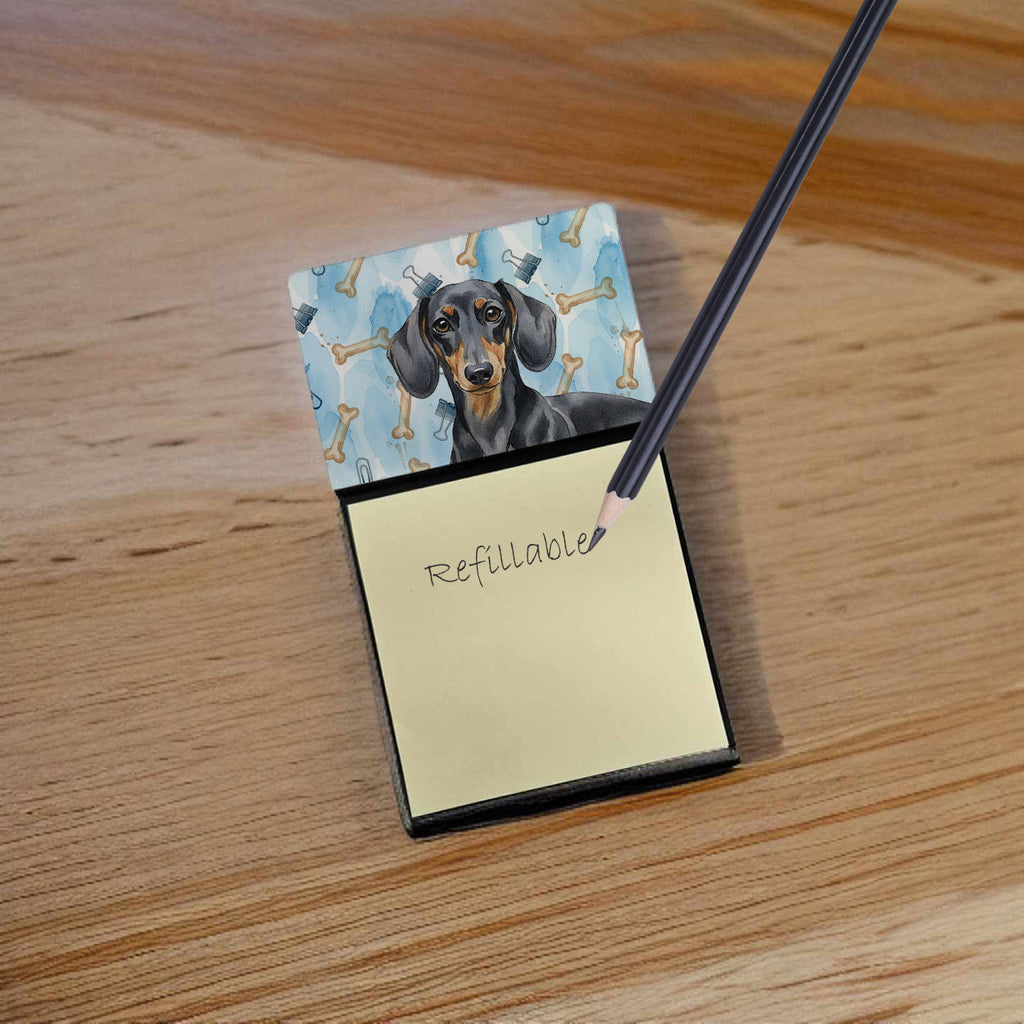 Black and Tan Dachshund Coworker Watercolor Sticky Note Holder Refillable Dispenser Desk Accessory 3x3 Pad Gift