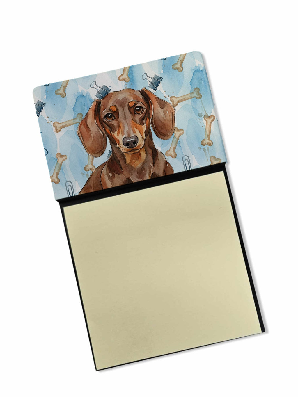Chocolate and Tan Dachshund Coworker Watercolor Sticky Note Holder Refillable Dispenser Desk Accessory 3x3 Pad Gift