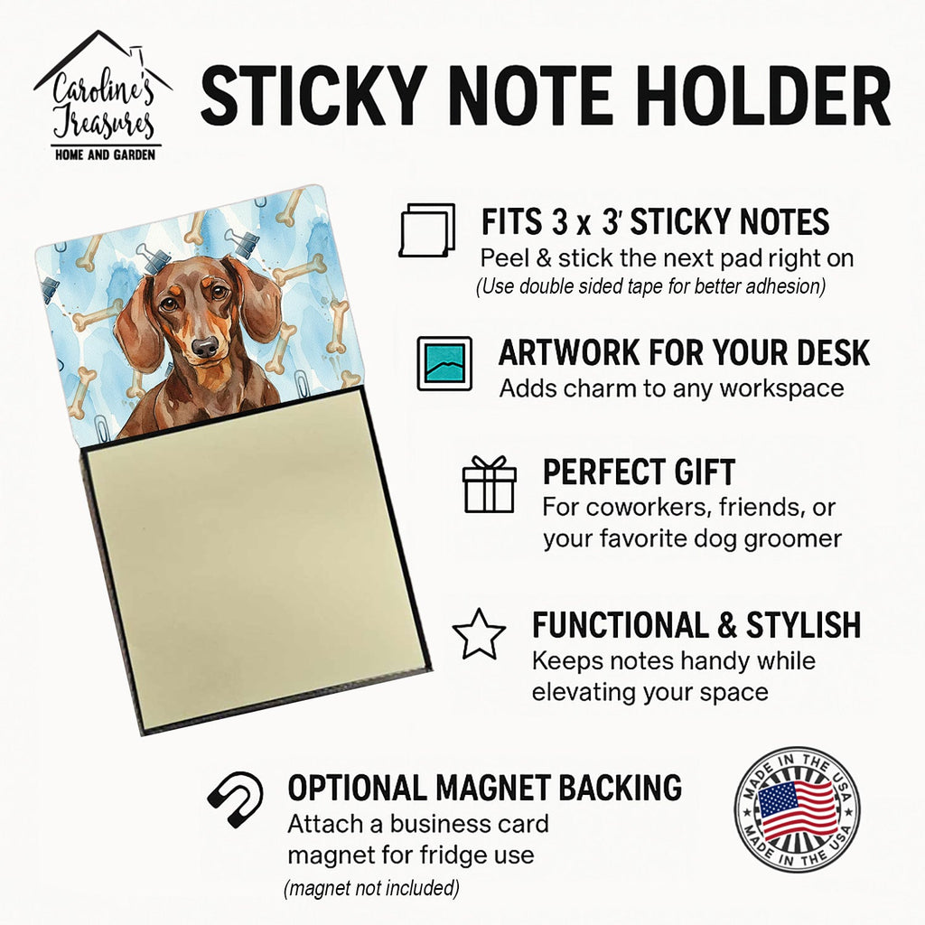 Chocolate and Tan Dachshund Coworker Watercolor Sticky Note Holder Refillable Dispenser Desk Accessory 3x3 Pad Gift