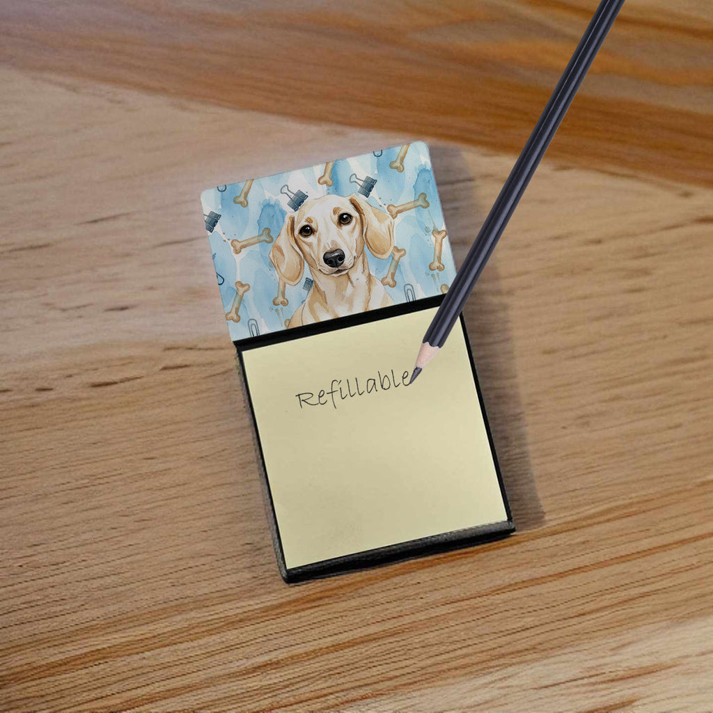 Cream Dachshund Coworker Watercolor Sticky Note Holder Refillable Dispenser Desk Accessory 3x3 Pad Gift