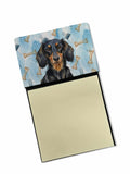 Longhaired Black and Tan Dachshund Coworker Watercolor Sticky Note Holder Refillable Dispenser Desk Accessory 3x3 Pad Gift