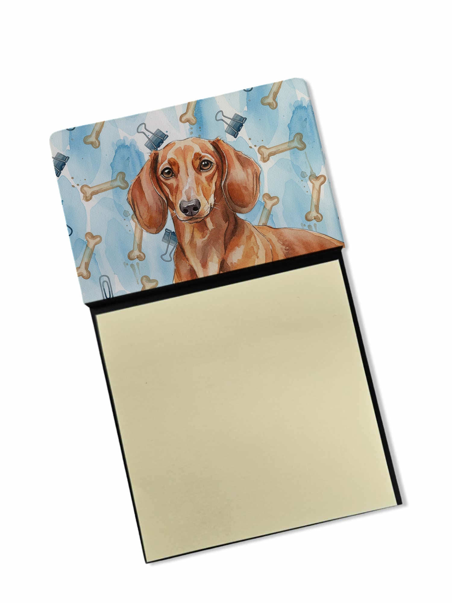 Red Brown Dachshund Coworker Watercolor Sticky Note Holder Refillable Dispenser Desk Accessory 3x3 Pad Gift