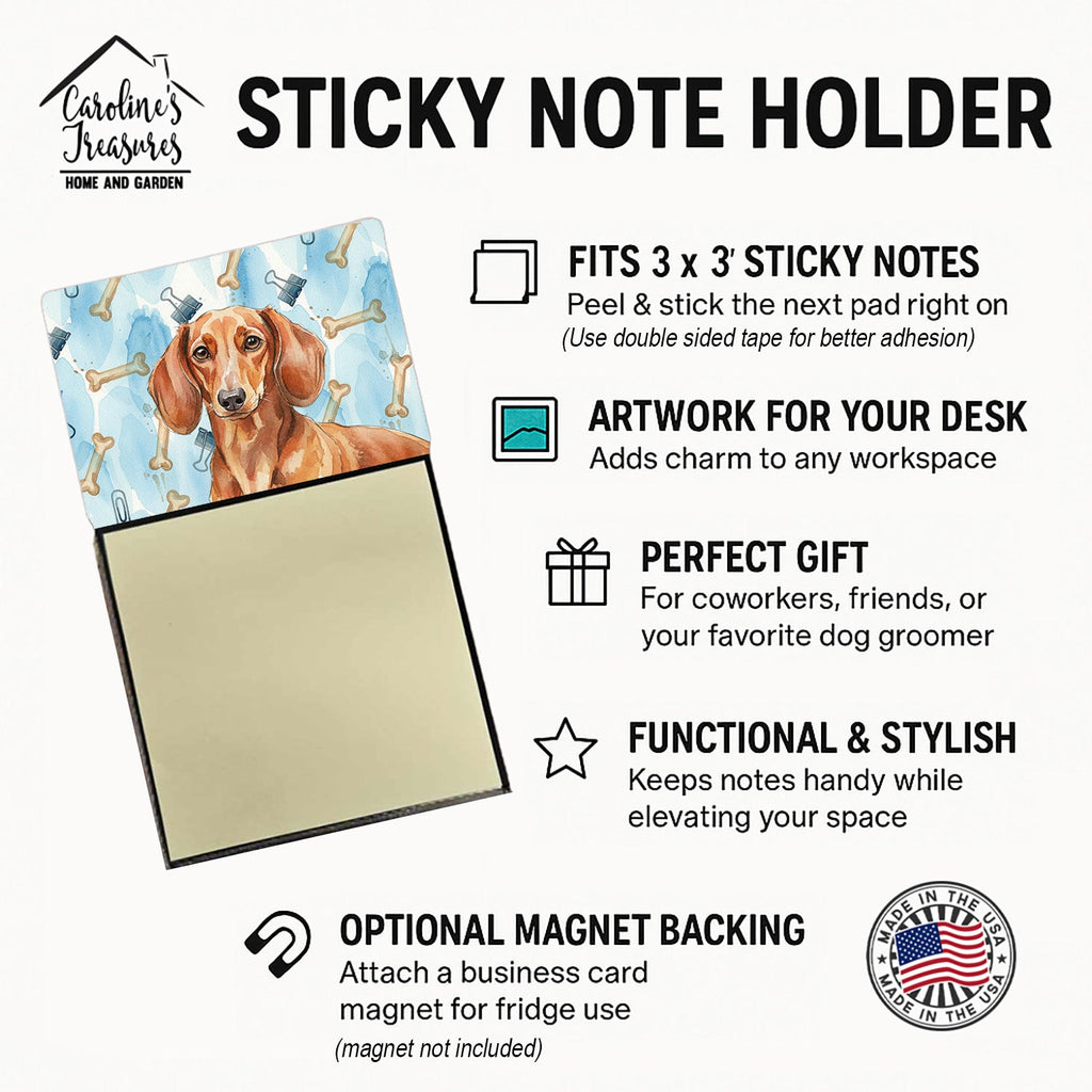 Red Brown Dachshund Coworker Watercolor Sticky Note Holder Refillable Dispenser Desk Accessory 3x3 Pad Gift