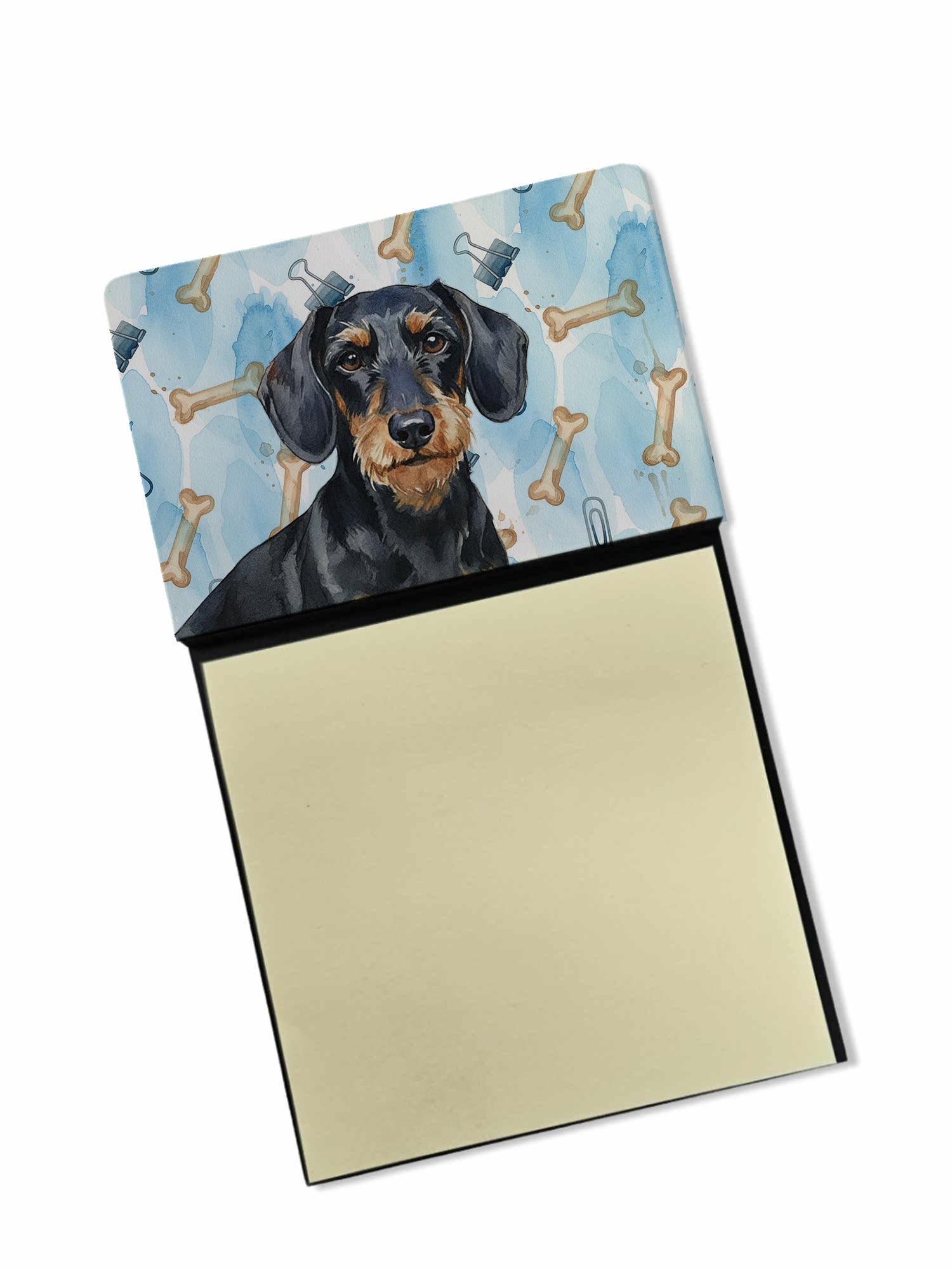 Wirehaired Black and Tan Dachshund Coworker Watercolor Sticky Note Holder Refillable Dispenser Desk Accessory 3x3 Pad Gift